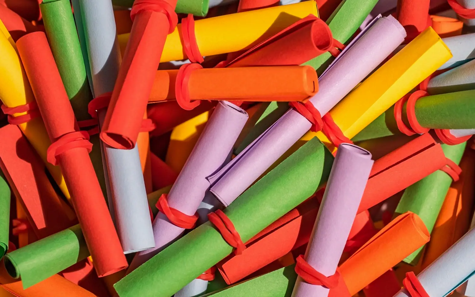 Lottery tickets, coloured and unsorted