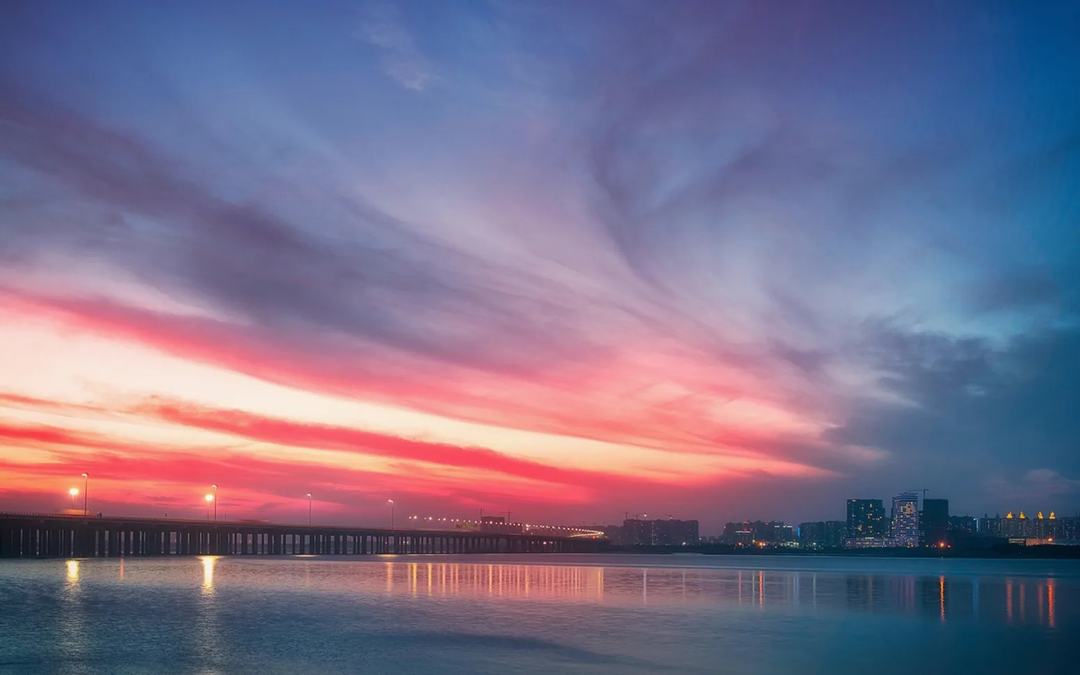 City, skyline and sunset